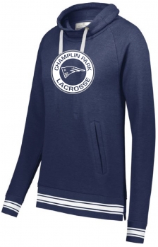 1E - Ladies Navy Heather/White Holloway Funnel Neck Pullover